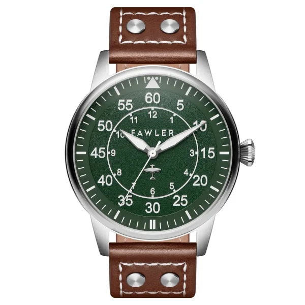 Fawler Apollo | Montre Aviateur En Acier Inoxydable Couleur Vert Et Argent shopping pas cher 1
