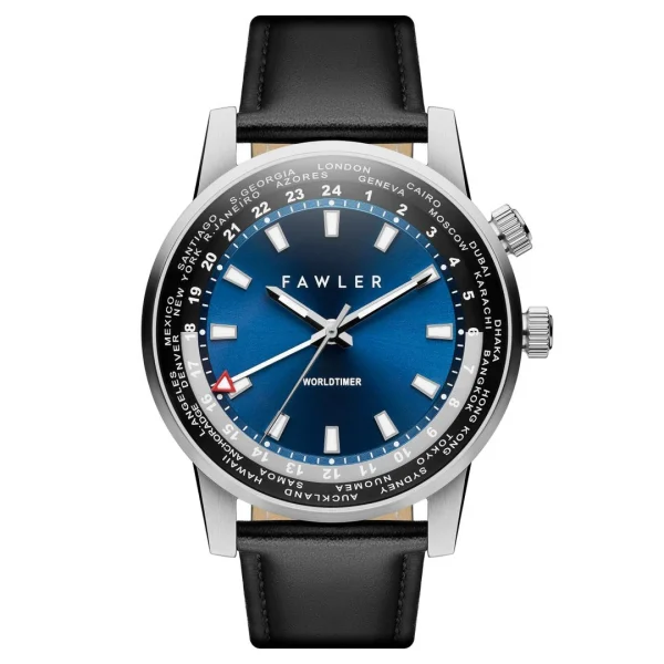 Fawler Gentium | Montre GMT à Heure Universelle En Acier Inoxydable Bleu Nouvelle Collection 1