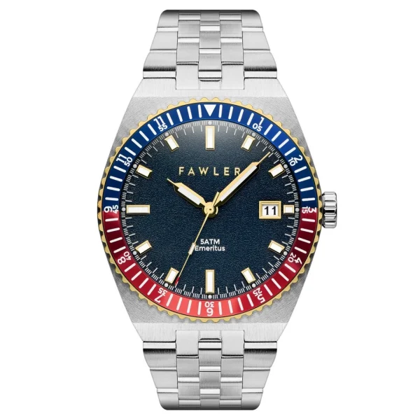 Fawler Emeritus | Montre En Acier Inoxydable à Lunette Bleue, Rouge Et Dorée outlet 1