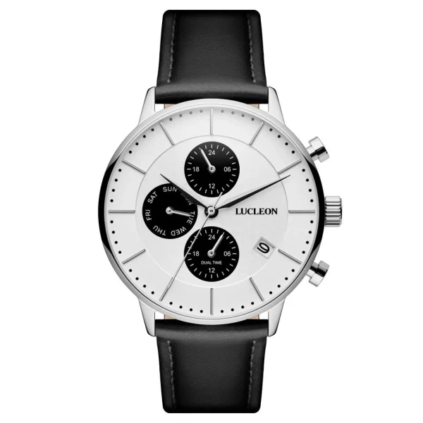 Lucleon Ternion | Montre à Double Fuseau Horaire En Acier Inoxydable Noir Et Blanc qualité supérieure 1