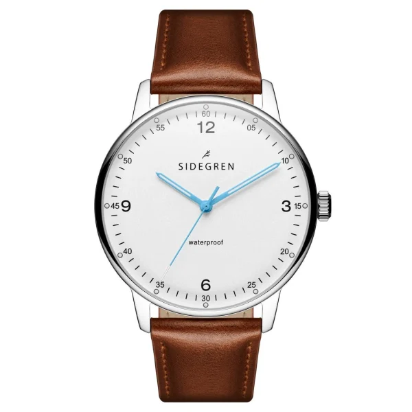 à prix imbattables Sidegren Olivier | Montre En Acier Inoxydable Argenté Avec Bracelet Marron & Aiguilles Bleues 1