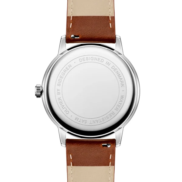 à prix imbattables Sidegren Olivier | Montre En Acier Inoxydable Argenté Avec Bracelet Marron & Aiguilles Bleues 4