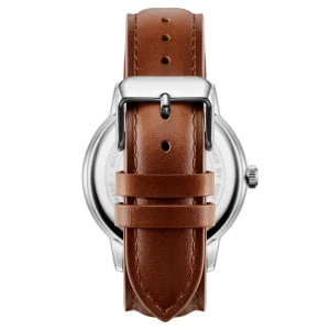 à prix imbattables Sidegren Olivier | Montre En Acier Inoxydable Argenté Avec Bracelet Marron & Aiguilles Bleues 12
