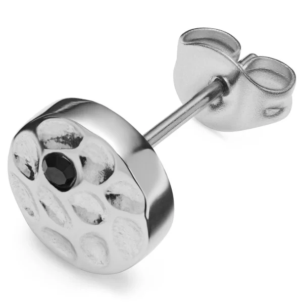 vente à bas prix Arkai Orphic | Clou D’oreille En Acier Inoxydable Argenté à Finition Martelée Avec Zircone Noire – 8 Mm 1