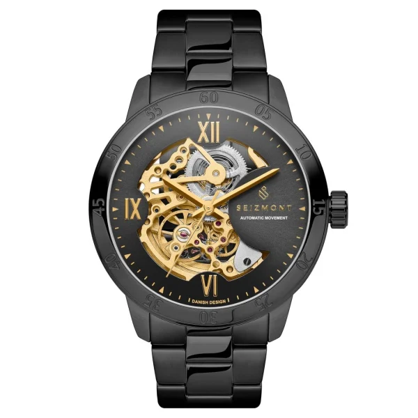 Seizmont Dante II | Montre Squelette Noire à Mouvement Couleur Or marque pas cher en ligne 1