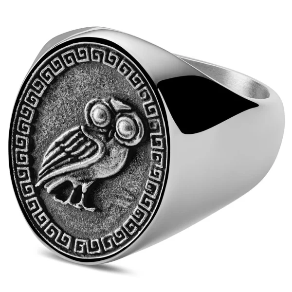 site soldes Lucleon Obelius | Chevalière En Métal Vintage – La Chouette Chevêche D’Athéna 1