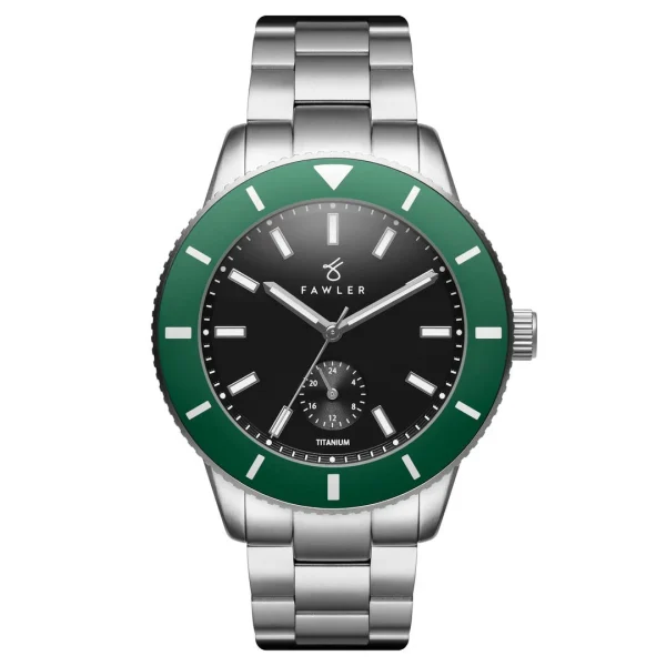 Fawler Makalu | Montre De Plongée En Titane Brossé Avec Lunette Verte Réductions 1