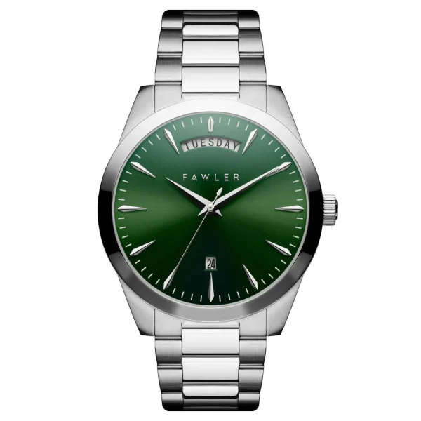 Fawler Eric | Montre En Acier Inoxydable Vert Et Argent Avec Affichage Du Jour Et De La Date site officiel 1