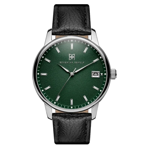 Bohemian Revolt Mirage | Montre En Acier Inoxydable Argenté Avec Cadran Vert Et Bracelet En Cuir dernières 1