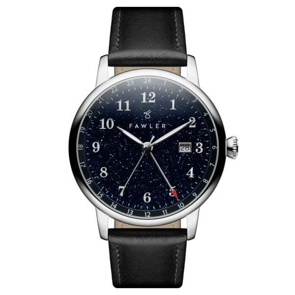 Fawler Night Sky | Montre GMT En Acier Inoxydable Argenté à Cadran Orné D’aventurine en ligne 1