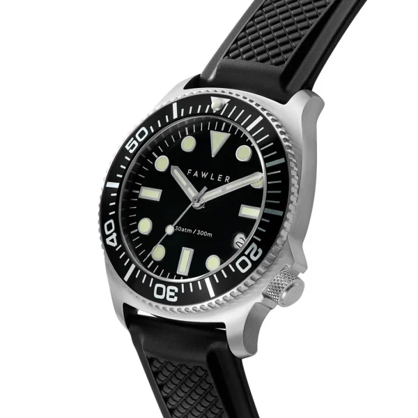 Pas Cher soldes France Fawler Alon | Montre De Plongée Noire En Acier Inoxydable 4