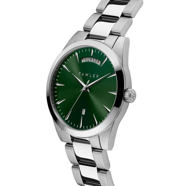 Fawler Eric | Montre En Acier Inoxydable Vert Et Argent Avec Affichage Du Jour Et De La Date site officiel 6