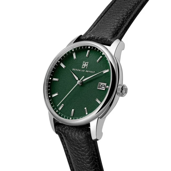 Bohemian Revolt Mirage | Montre En Acier Inoxydable Argenté Avec Cadran Vert Et Bracelet En Cuir dernières 3