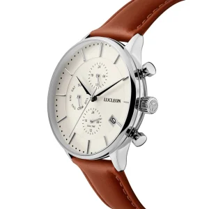 Lucleon Ternion | Montre à Double Fuseau Horaire En Acier Inoxydable Argent Et Crème acheter en ligne 10