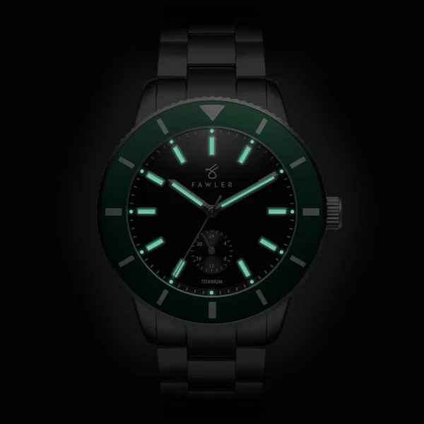 Fawler Makalu | Montre De Plongée En Titane Brossé Avec Lunette Verte Réductions 7