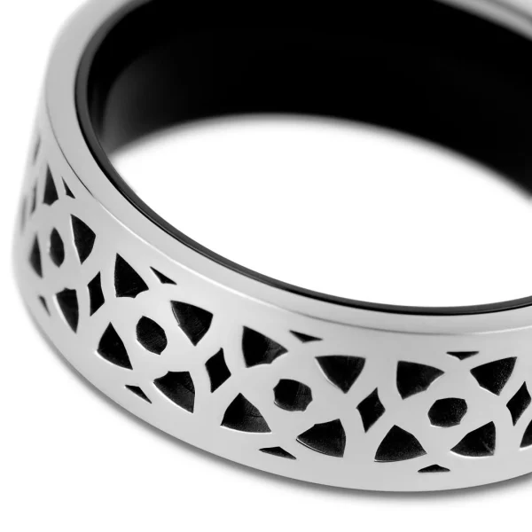 Meilleur Prix Garanti Lucleon Hyperan | Anneau Argenté En Titane à Motif – 8 Mm 4