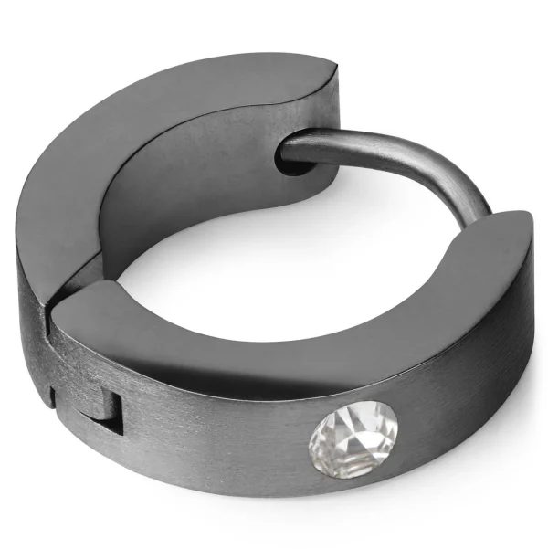 Fort Tempus Boucle D’oreille Ronde En Métal Noir à Zircone à Facettes en vente 1