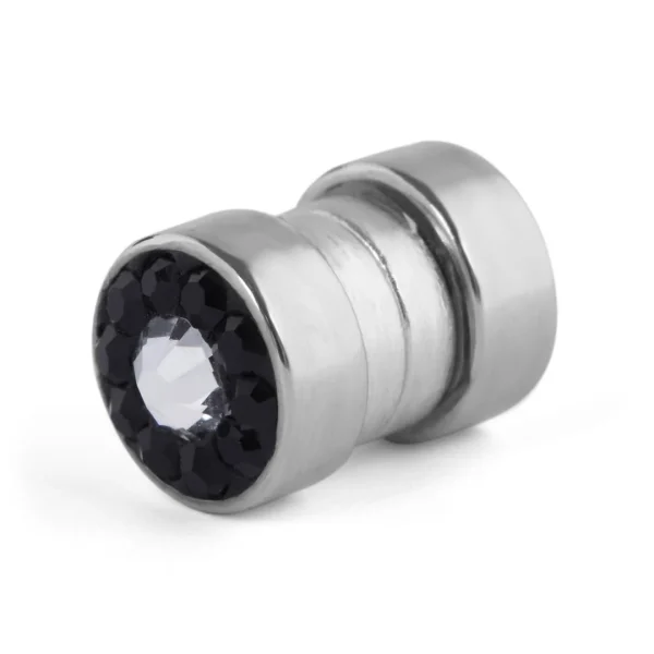 soldes pas cher Fort Tempus Boucle D’oreille Magnétique à Large Cristal Translucide Et Petits Cristaux Noirs – 6 Mm 1