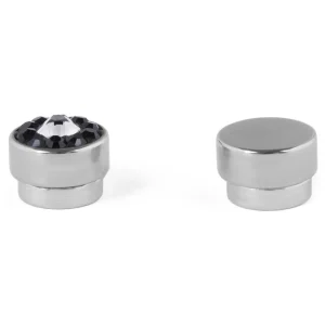 soldes pas cher Fort Tempus Boucle D’oreille Magnétique à Large Cristal Translucide Et Petits Cristaux Noirs – 6 Mm 10