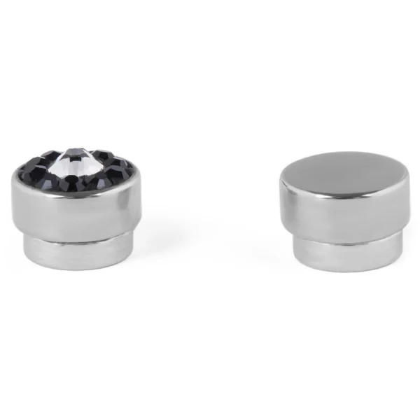 soldes pas cher Fort Tempus Boucle D’oreille Magnétique à Large Cristal Translucide Et Petits Cristaux Noirs – 6 Mm 3