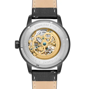 grossiste en ligne Seizmont Dante II | Montre Squelette En Acier Inoxydable Doré Avec Bracelet En Cuir Noir 10