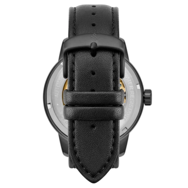 grossiste en ligne Seizmont Dante II | Montre Squelette En Acier Inoxydable Doré Avec Bracelet En Cuir Noir 5