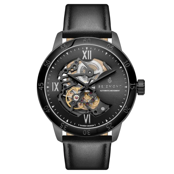 Seizmont Dante II | Montre Squelette En Acier Inoxydable Noir Avec Bracelet En Cuir Prix très abordable 1