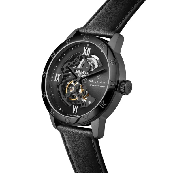 Seizmont Dante II | Montre Squelette En Acier Inoxydable Noir Avec Bracelet En Cuir Prix très abordable 3