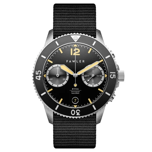 nouveau produit Fawler Ryka | Montre Militaire De Plongée Noire Et Jaune 1