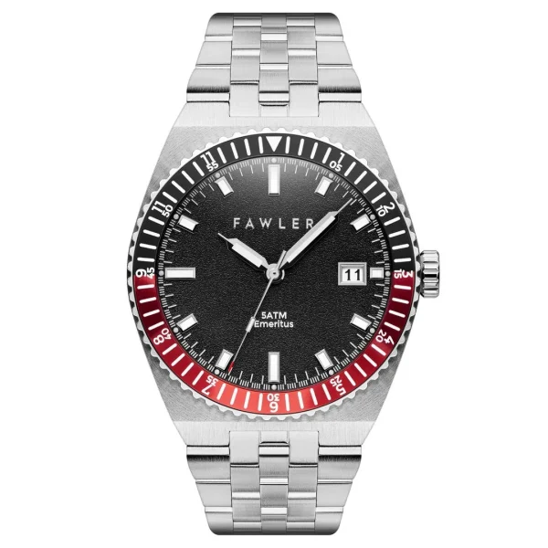 Fawler Emeritus | Montre En Acier Inoxydable à Lunette Noire Et Rouge magasin solde 1