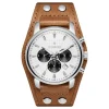 design à la mode Seizmont Iphios | Montre Chronographe Blanche Et Brune En Acier Inoxydable Avec Bracelet Manchette En Cuir 20