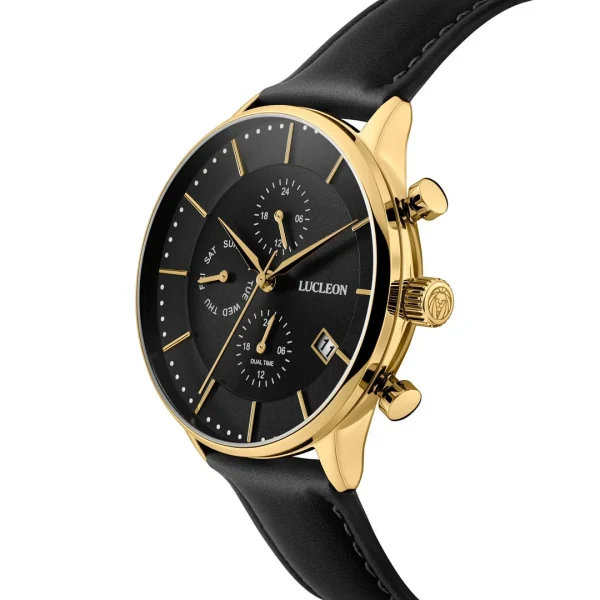 Lucleon Ternion | Montre à Double Fuseau Horaire En Acier Noir Et Or jusqu'à 3