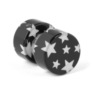 magasin Fort Tempus Boucle D’oreille Magnétique Noire Décorée D’étoiles Blanches 9