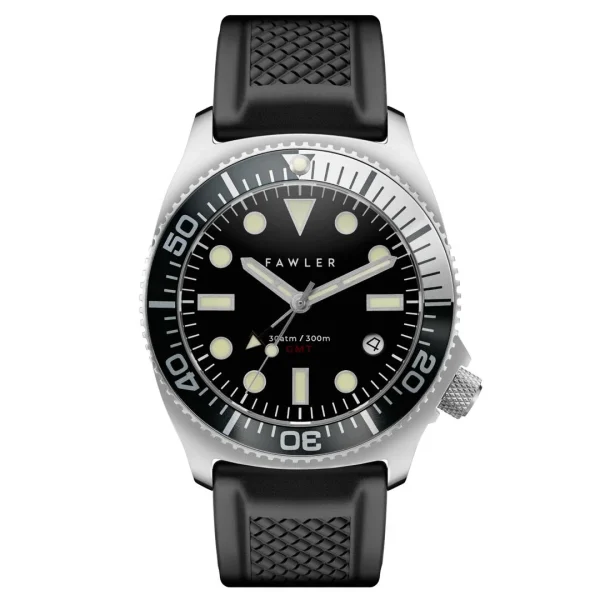 fashion pas cher Fawler Alon | Montre De Plongée GMT Noire En Acier Inoxydable 1