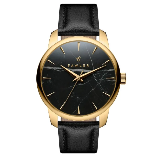 Fawler Beleza | Montre En Acier Inoxydable Doré Et Marbre Noir Distributeur Officiel 1