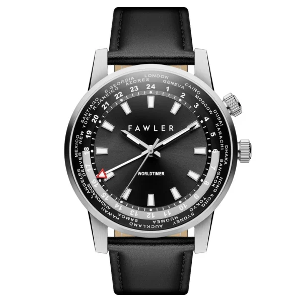 Fawler Gentium | Montre GMT à Heure Universelle En Acier Inoxydable Noir Officielle 1