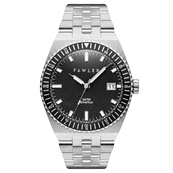marques pas cher Fawler Emeritus | Montre En Acier Inoxydable à Lunette Noire 1