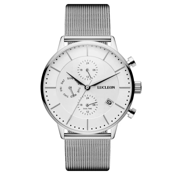 magasin en ligne france Lucleon Ternion | Montre à Double Fuseau Horaire En Acier Inoxydable Blanc Et Argenté 1