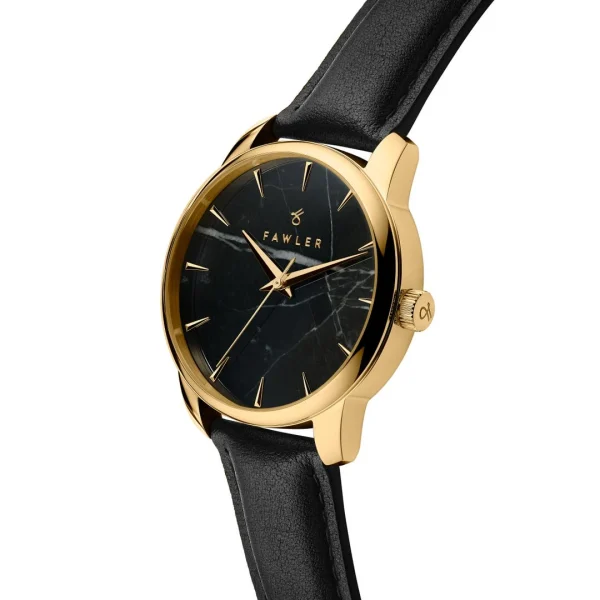 Fawler Beleza | Montre En Acier Inoxydable Doré Et Marbre Noir Distributeur Officiel 3