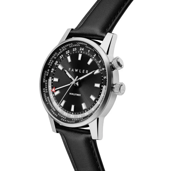 Fawler Gentium | Montre GMT à Heure Universelle En Acier Inoxydable Noir Officielle 4