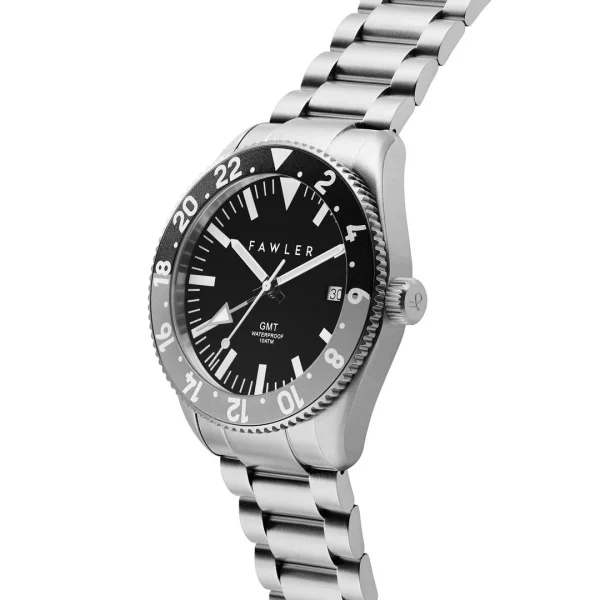 marques pas cher Fawler Métier | Montre GMT En Acier Inoxydable Gris 4