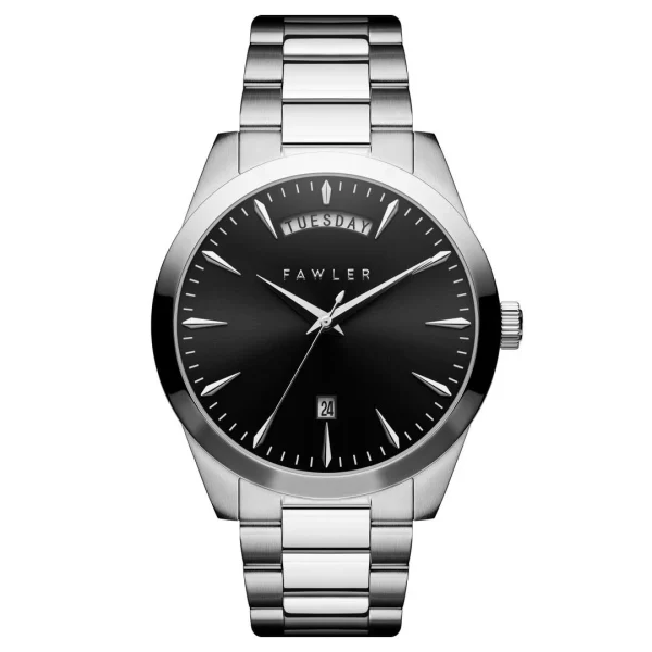 Fawler Eric | Montre En Acier Inoxydable Noir Et Argent Avec Affichage Du Jour Et De La Date destockage 1