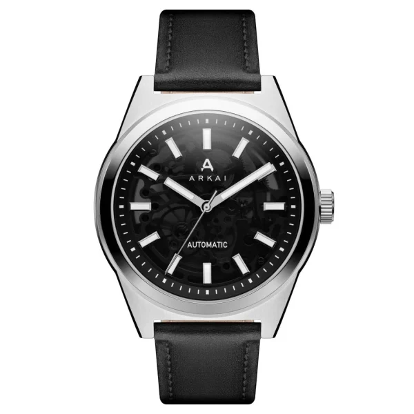 Neuve avec étiquette Arkai Caron | Montre Squelette Automatique En Acier Inoxydable Noir Et Argenté 1