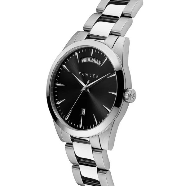 Fawler Eric | Montre En Acier Inoxydable Noir Et Argent Avec Affichage Du Jour Et De La Date destockage 6