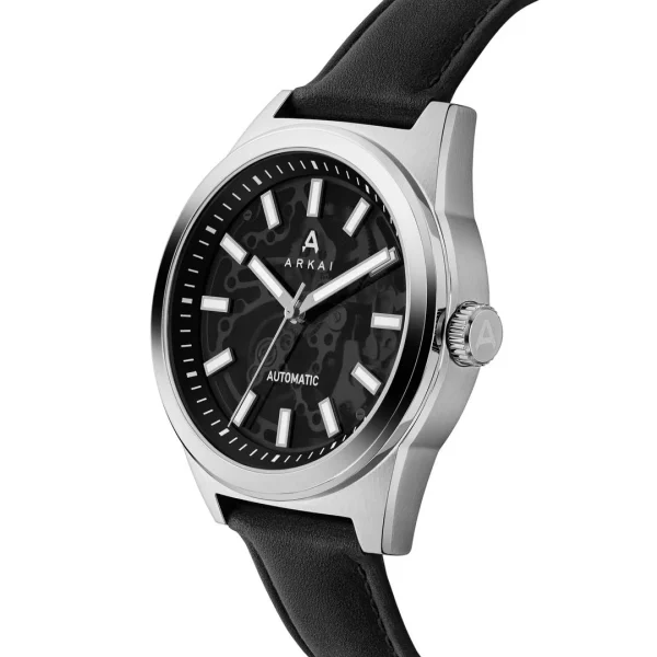 Neuve avec étiquette Arkai Caron | Montre Squelette Automatique En Acier Inoxydable Noir Et Argenté 4