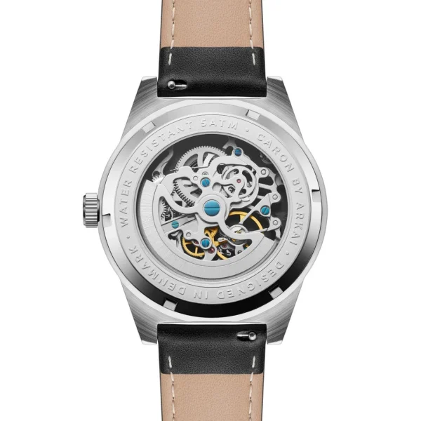 Neuve avec étiquette Arkai Caron | Montre Squelette Automatique En Acier Inoxydable Noir Et Argenté 5