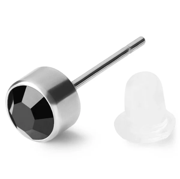 REMISE allant jusqu. Lucleon Clou D’oreille Rond En Métal Argenté Avec Zircone Cubique Noire 5 Mm 1