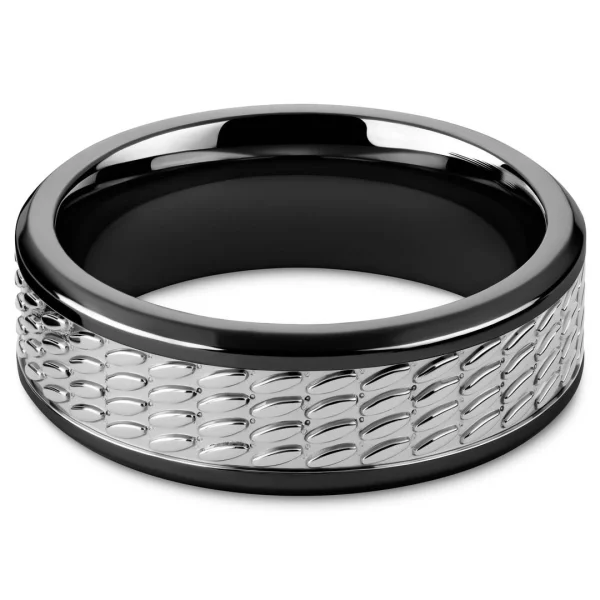 Meilleur Prix Garanti Lucleon Hyperan | Anneau Noir En Titane Avec Motif Ovale Argenté – 8 Mm 3