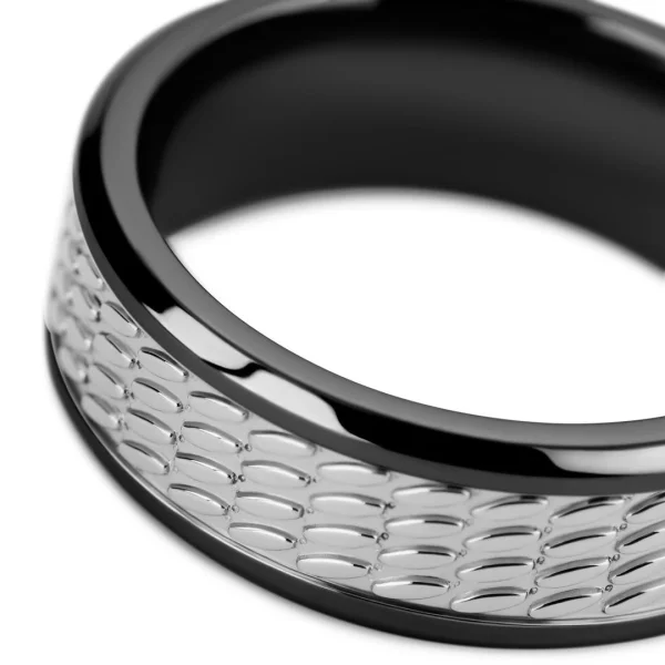 Meilleur Prix Garanti Lucleon Hyperan | Anneau Noir En Titane Avec Motif Ovale Argenté – 8 Mm 4