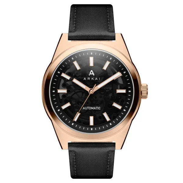 luxe soldes Arkai Caron | Montre Squelette Automatique En Acier Noir Et Or Rose 1